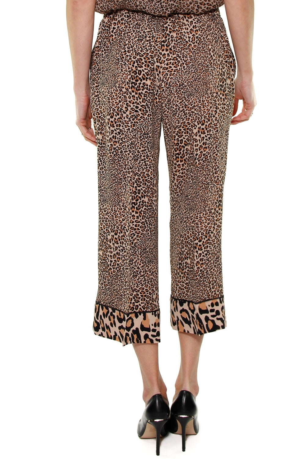 Twin Set Srl pantalone cropped in crepe animalier nero