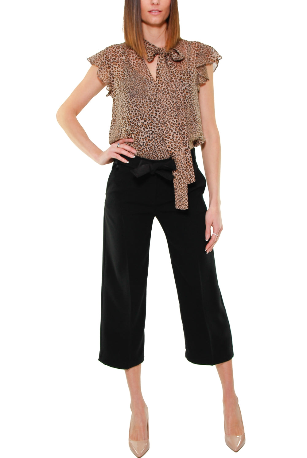 Pinko pantalone cropped in crepe nero