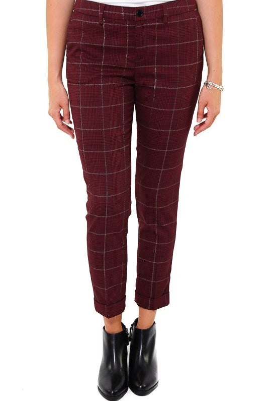 Liu Jo White pantalone cropped in principe di galles bordeaux