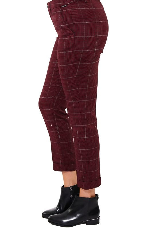 Liu Jo White pantalone cropped in principe di galles bordeaux