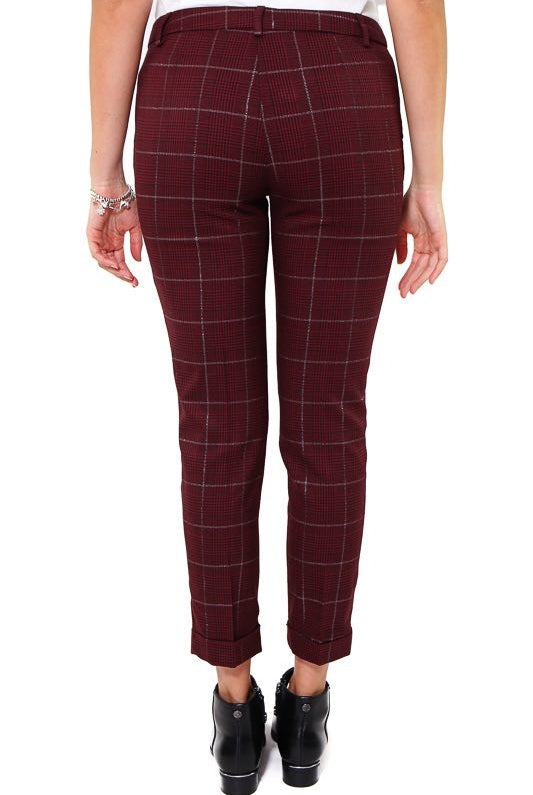Liu Jo White pantalone cropped in principe di galles bordeaux