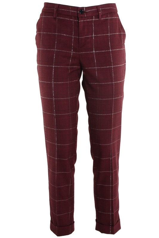 Liu Jo White pantalone cropped in principe di galles bordeaux