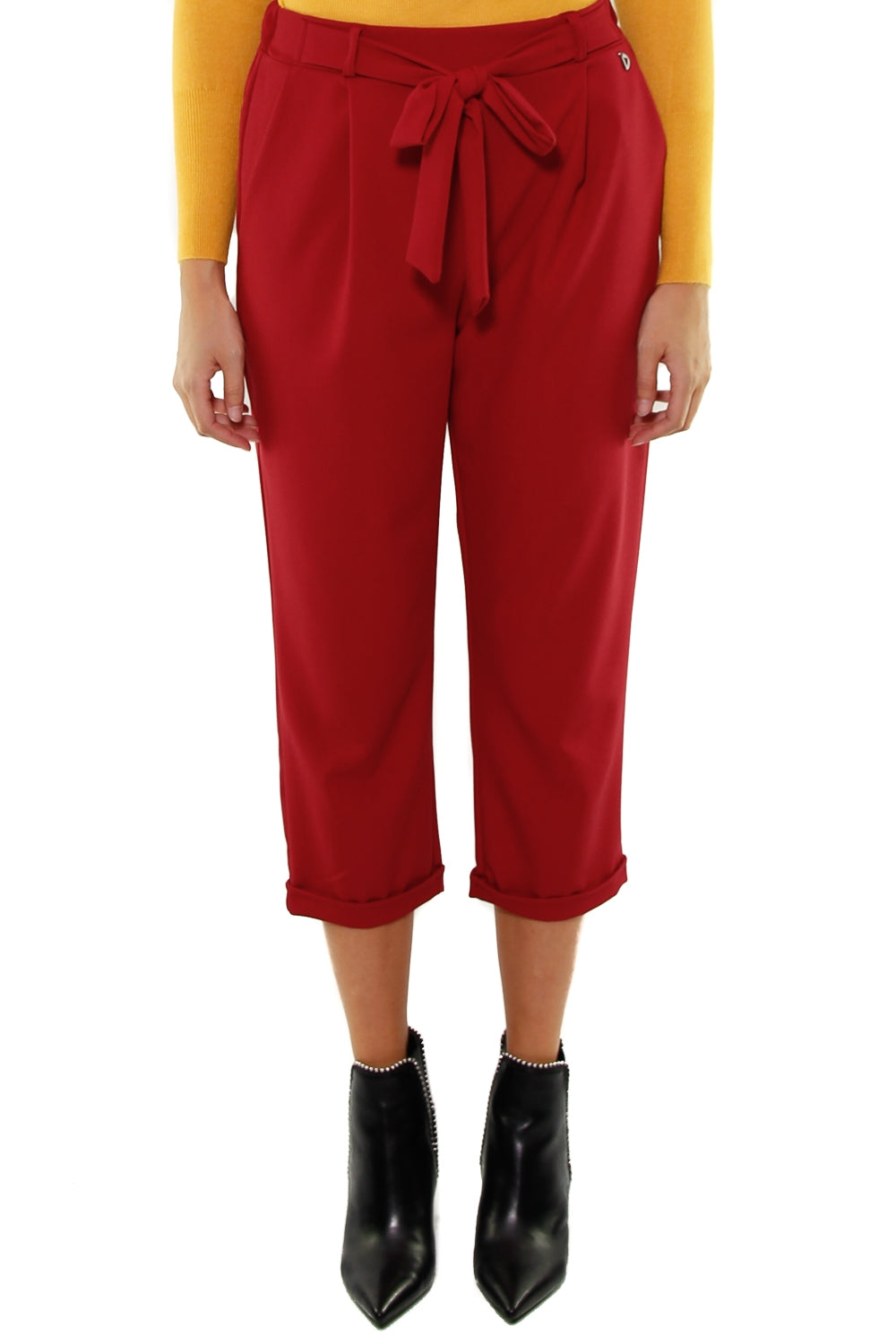 Dixie pantalone cropped linea a carota con pinces bordeaux