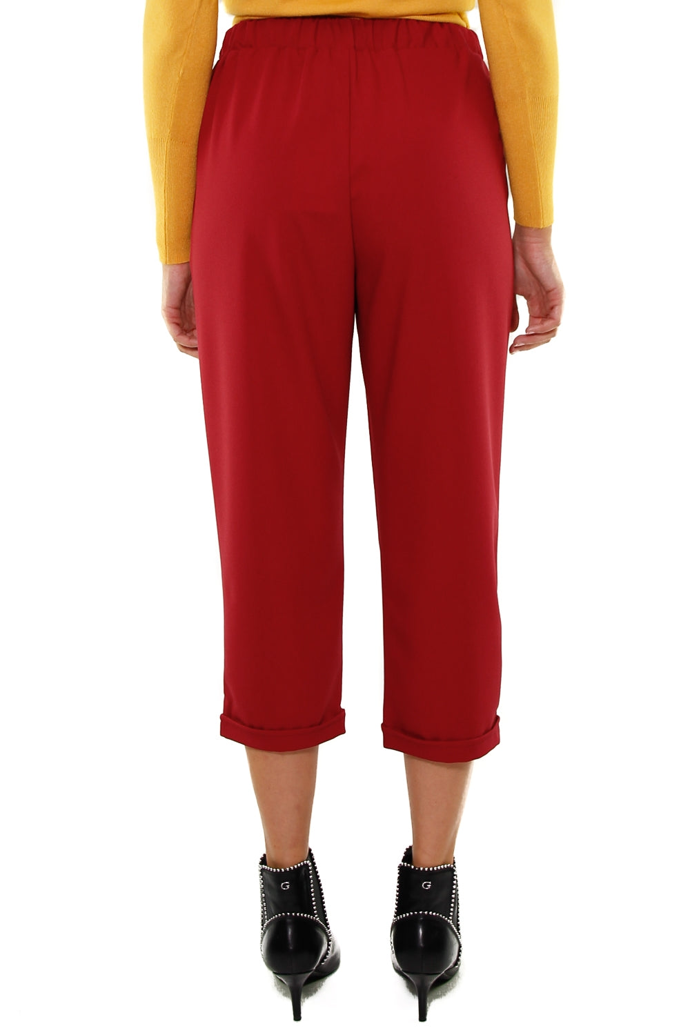 Dixie pantalone cropped linea a carota con pinces bordeaux