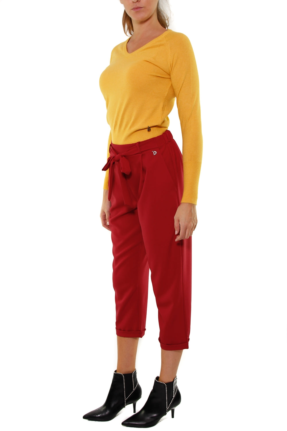 Dixie pantalone cropped linea a carota con pinces bordeaux