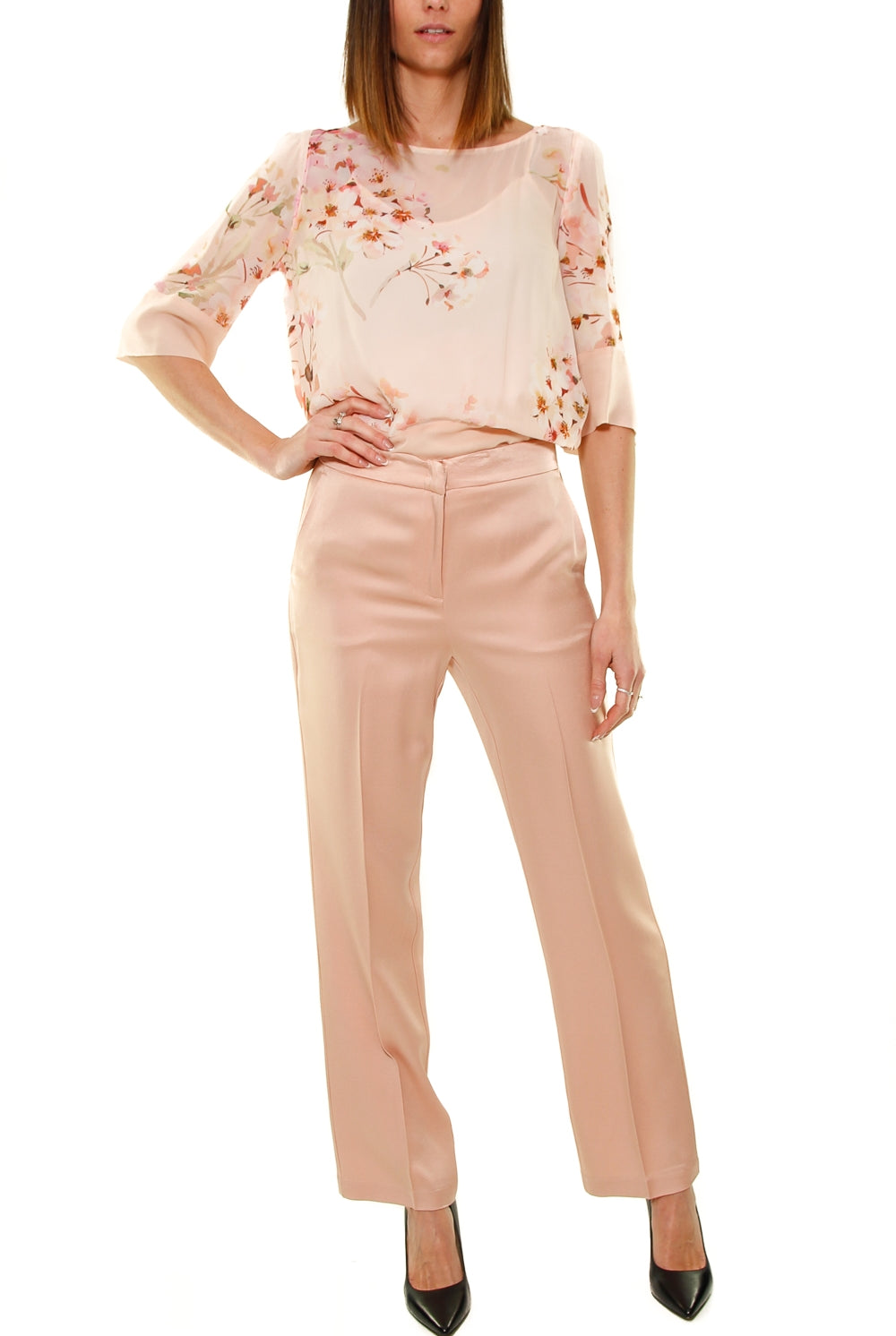 Twin Set Srl pantalone in cady effetto lucido rosa