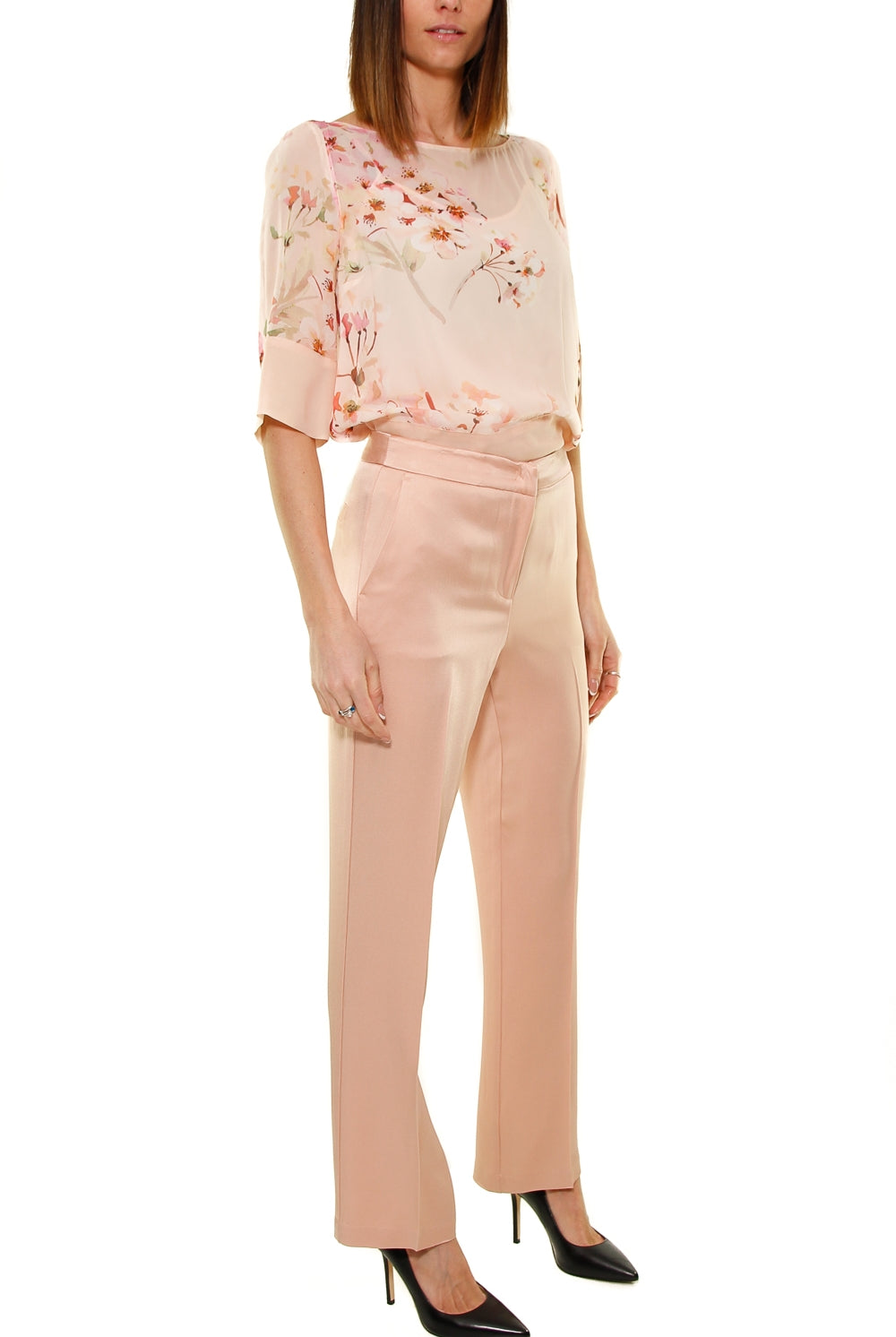 Twin Set Srl pantalone in cady effetto lucido rosa