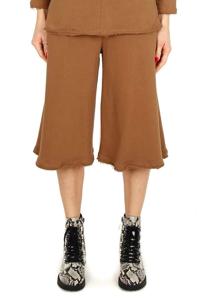 Le Streghe pantalone in felpa cropped orlo unfinished coccio