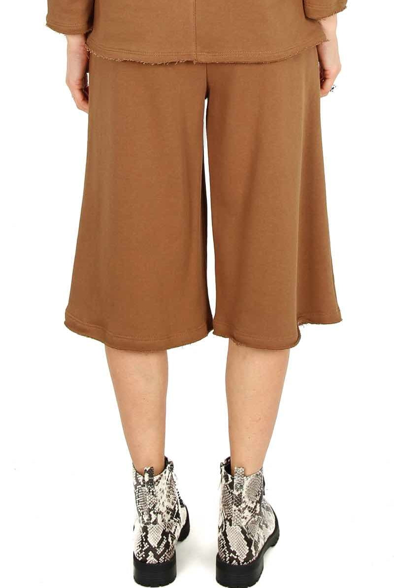 Le Streghe pantalone in felpa cropped orlo unfinished coccio