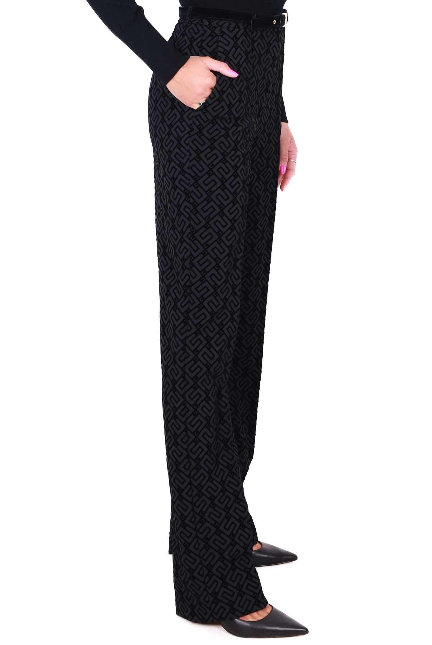 Elisabetta Franchi pantalone in tessuto floccato nero