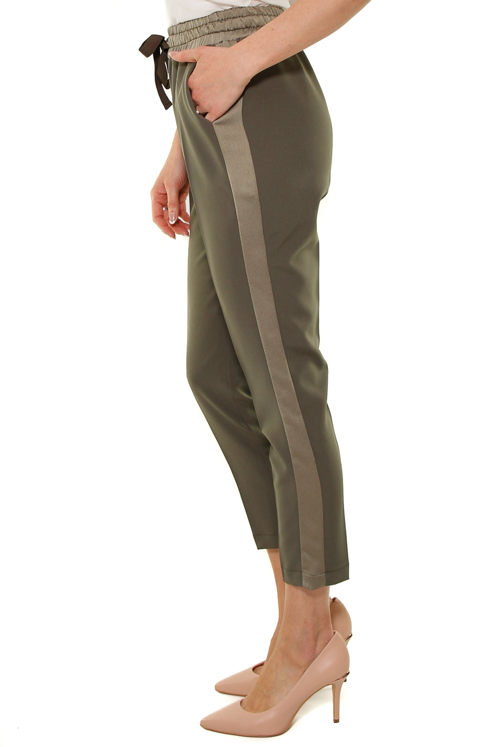 Fracomina pantalone jogger con banda verde
