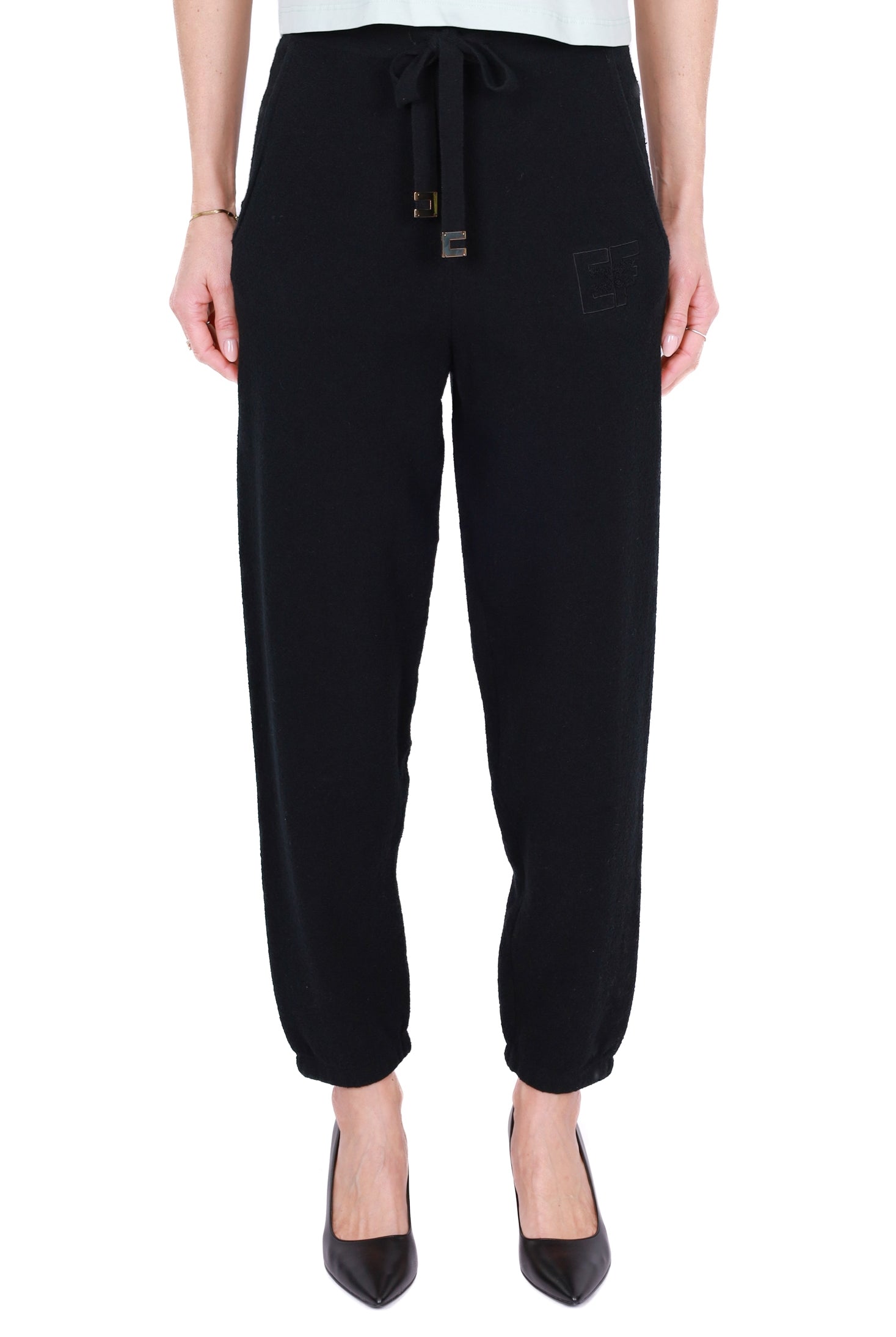Elisabetta Franchi pantalone jogger in cotone con logo nero