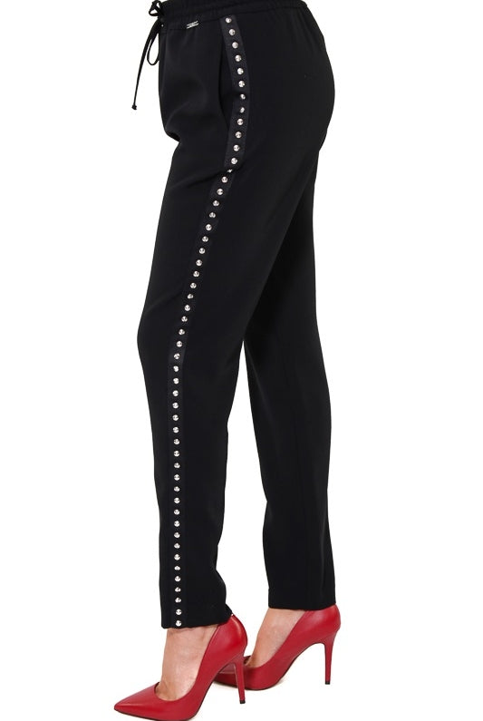Liu Jo White pantalone joggings con coulisse e borchie ai lati nero