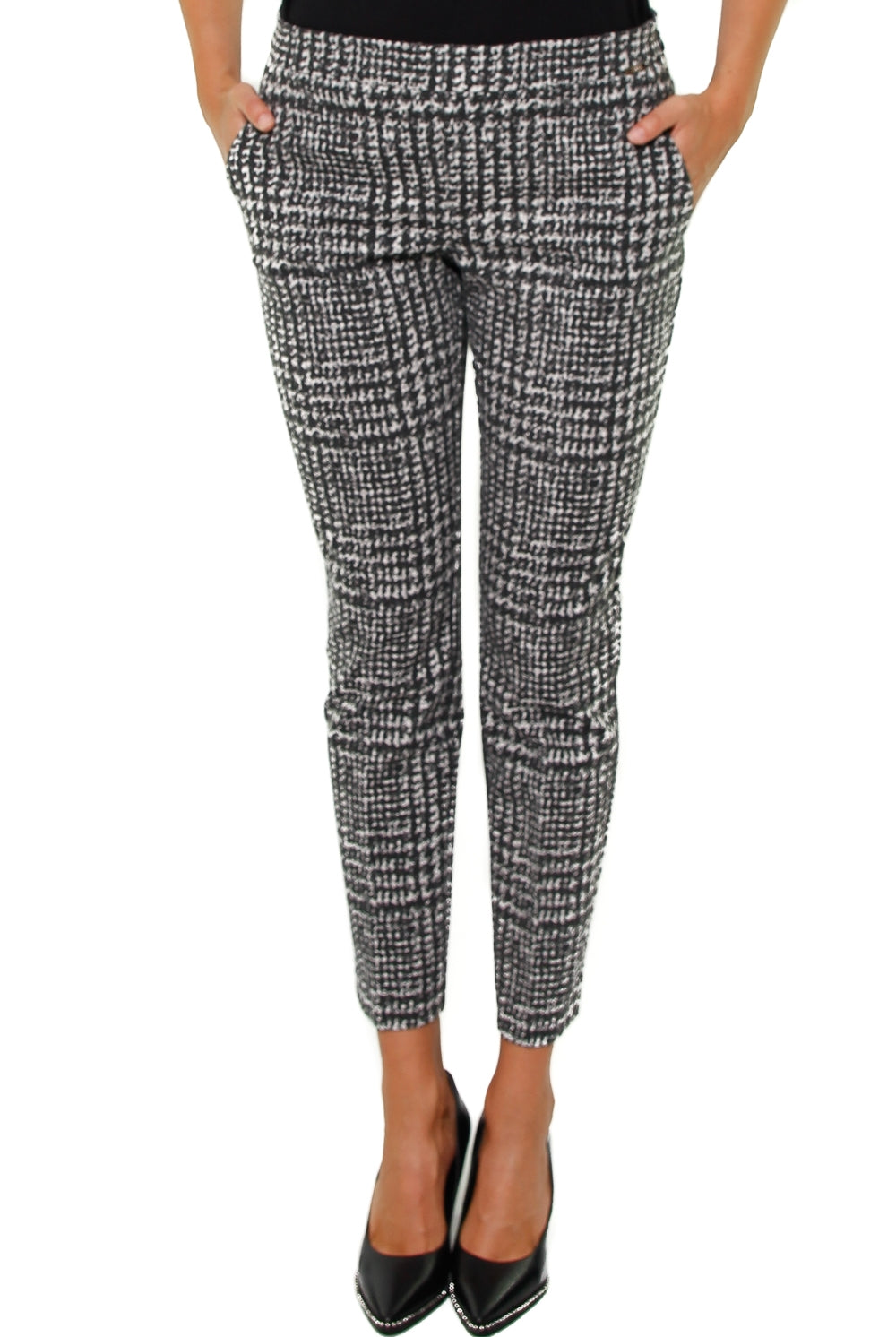 Liu Jo Black pantalone tasca america in jersey pied de poule nero