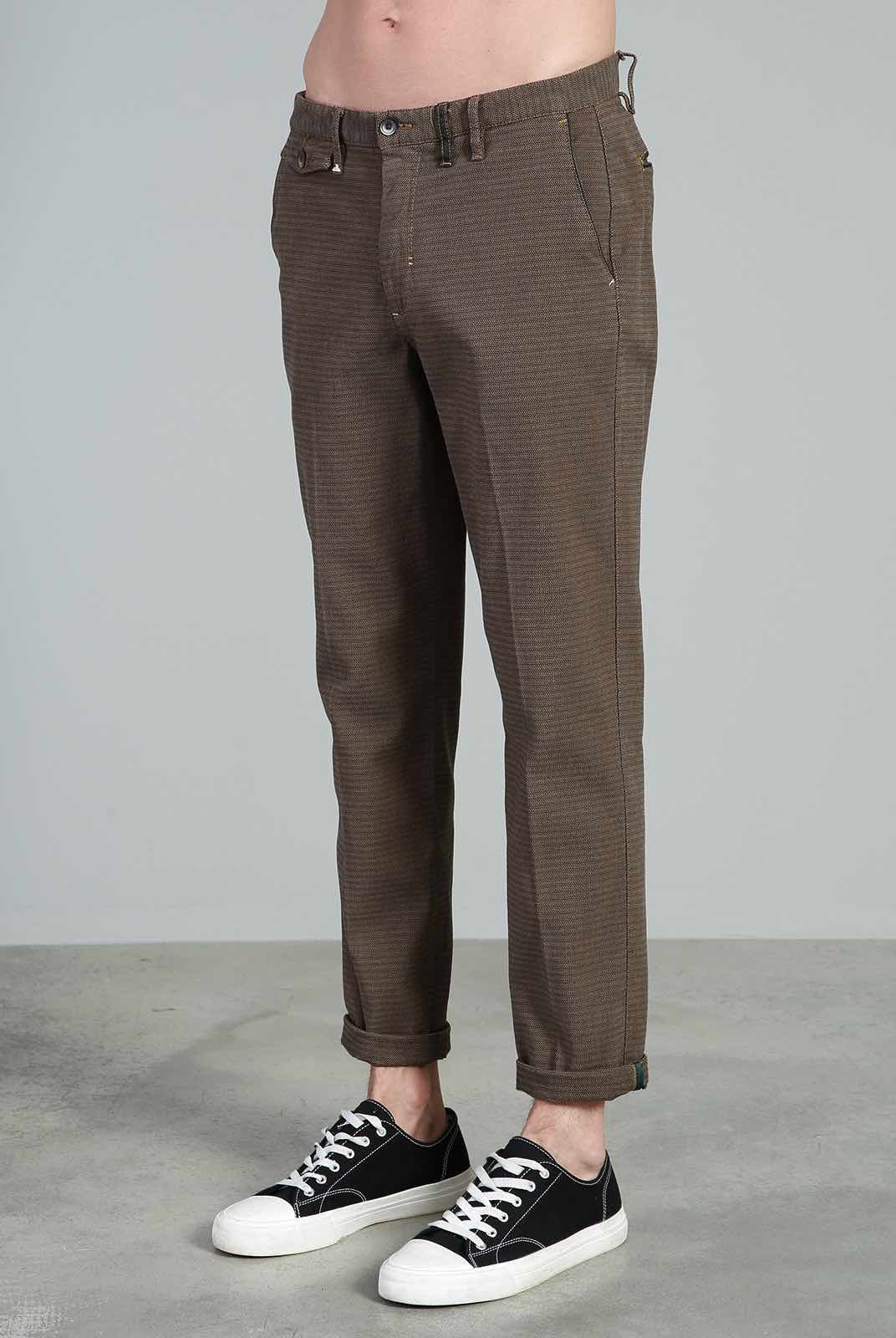 Berna pantalone tasche america in tessuto operato marrone