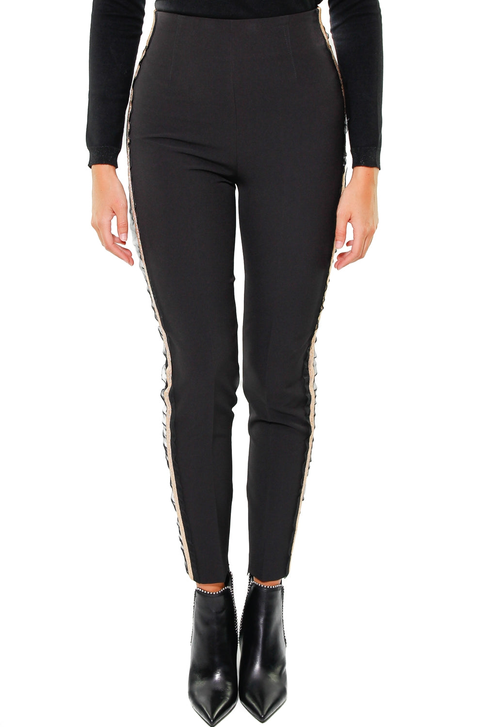 Kocca pantalone vita alta con banda tulle e catena nero
