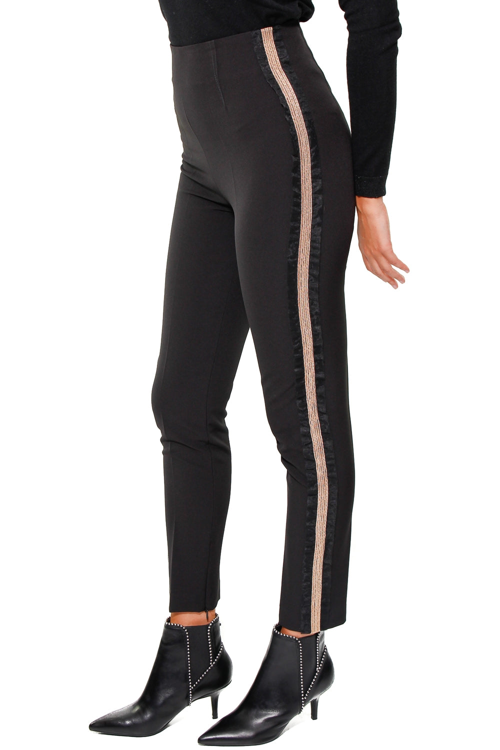 Kocca pantalone vita alta con banda tulle e catena nero