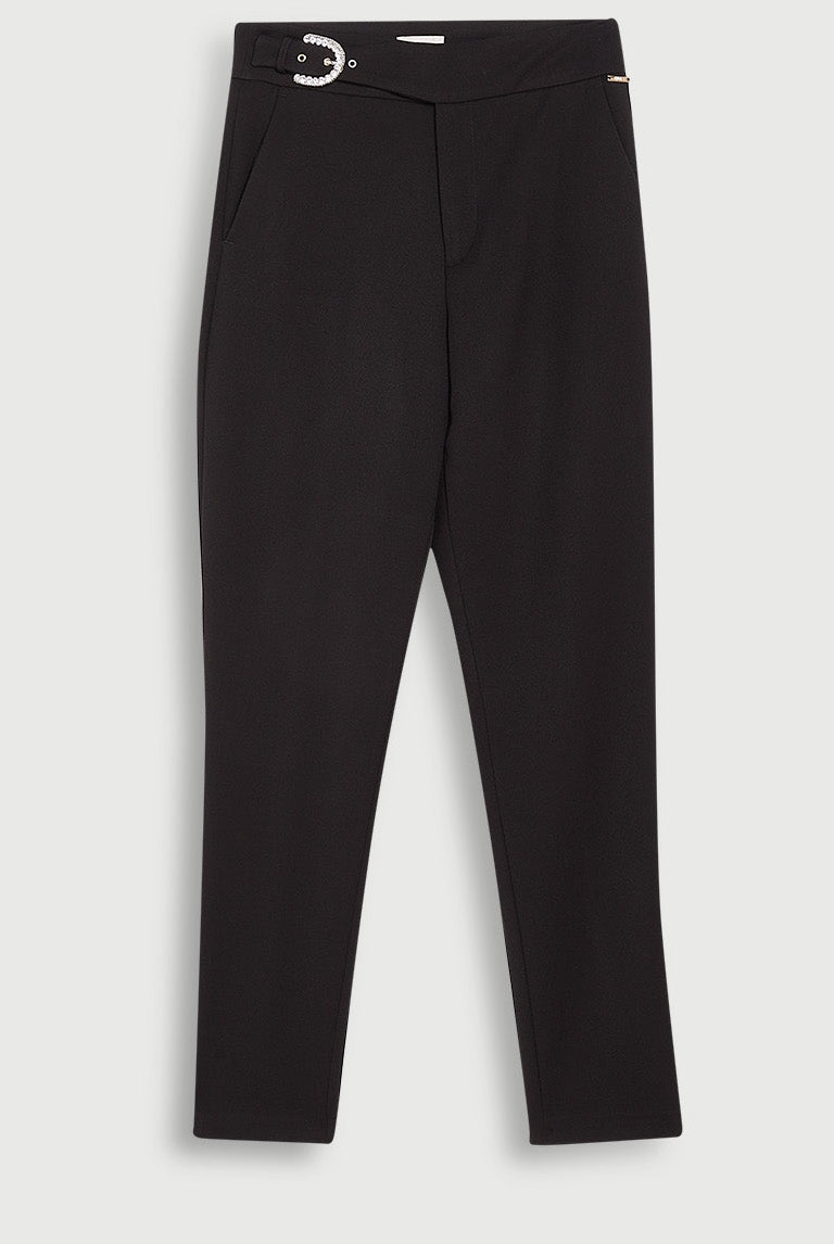 Liu Jo White pantalone vita alta con fibbia gioiello nero