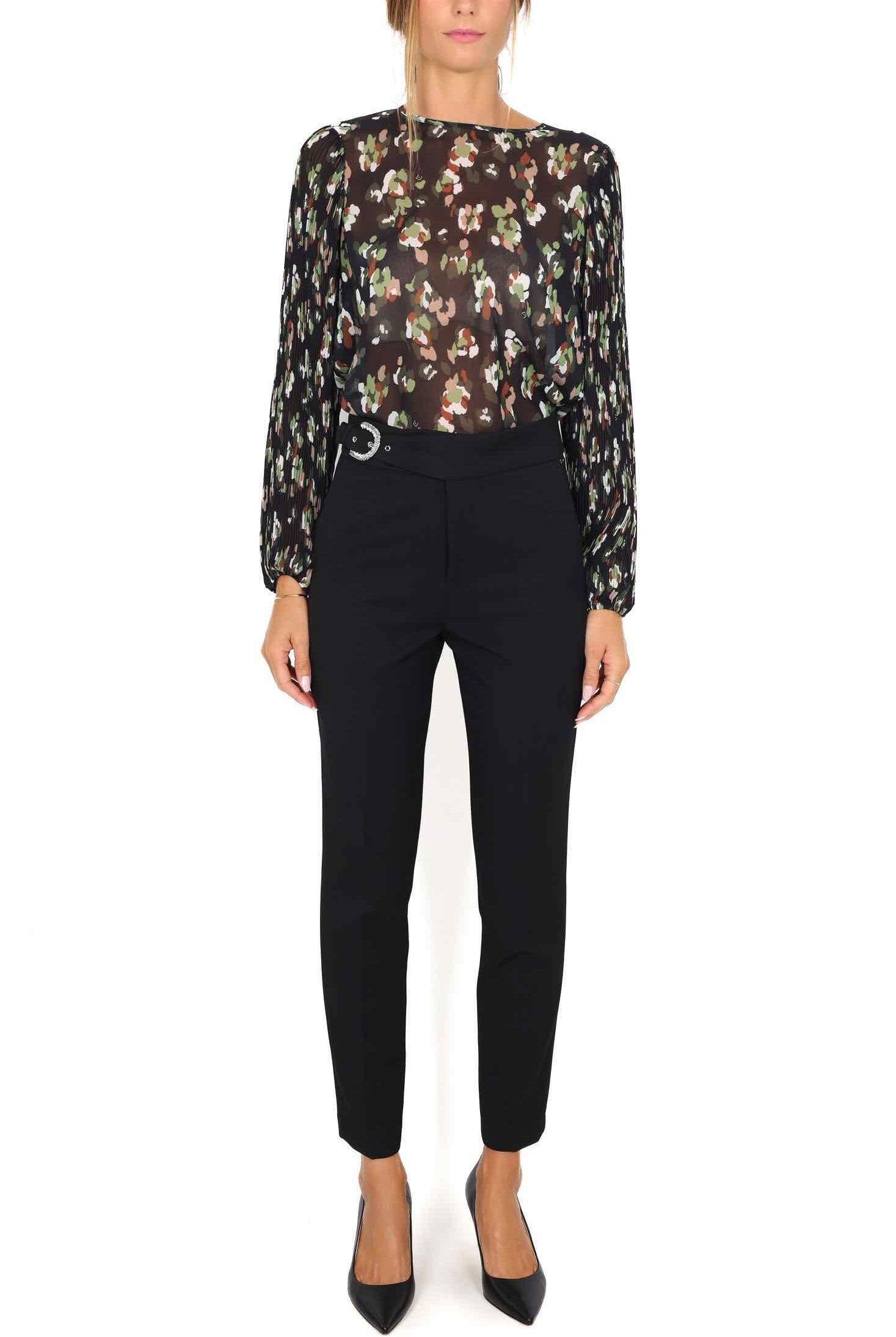 Liu Jo White pantalone vita alta con fibbia gioiello nero