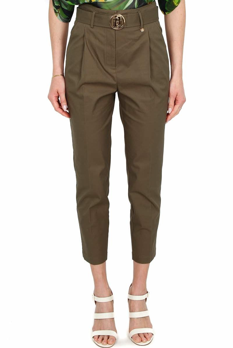 Liu Jo Black pantalone vita alta in popeline con cintura verde