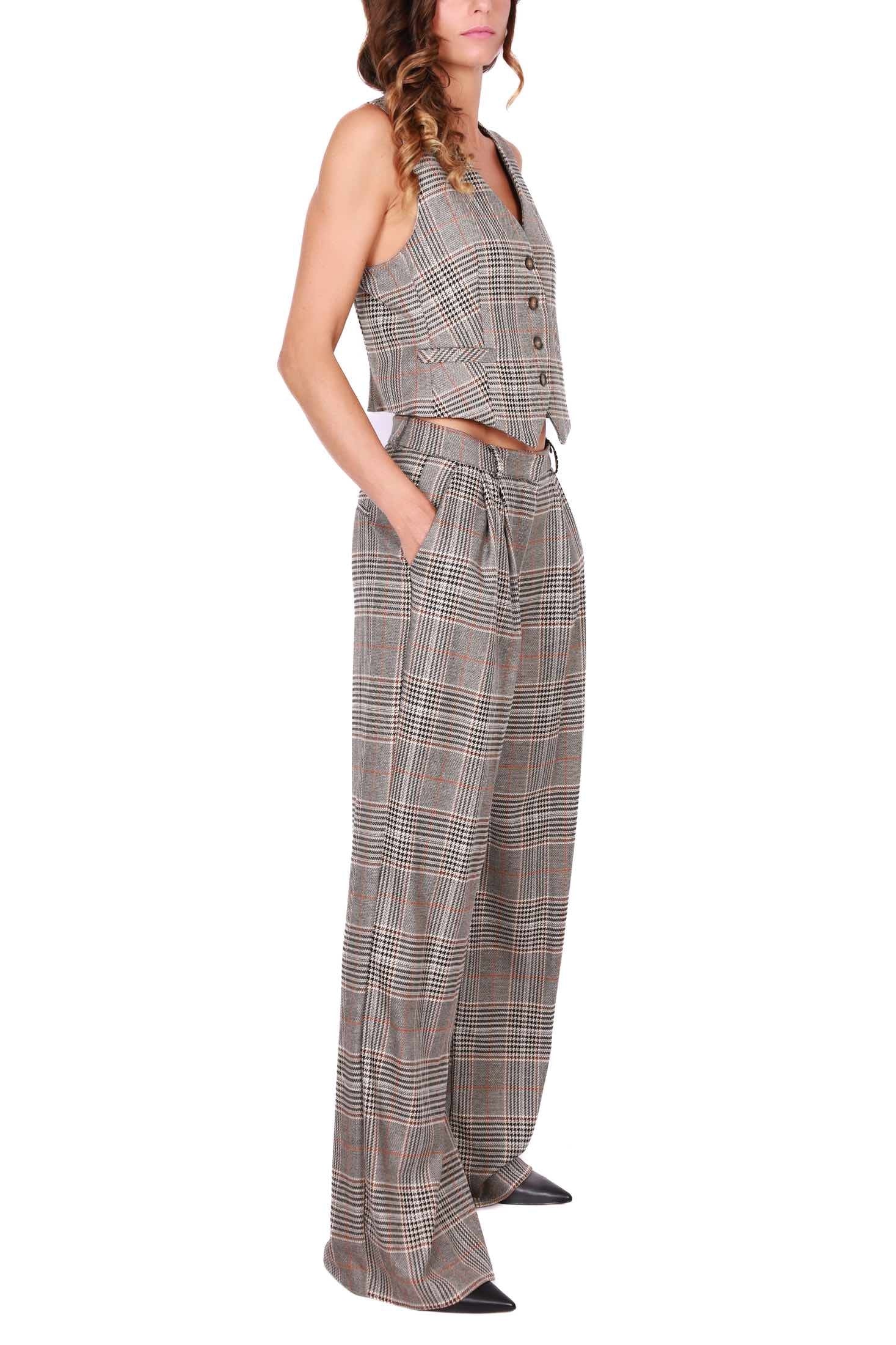 Dixie pantaloni a palazzo fantasia check marrone
