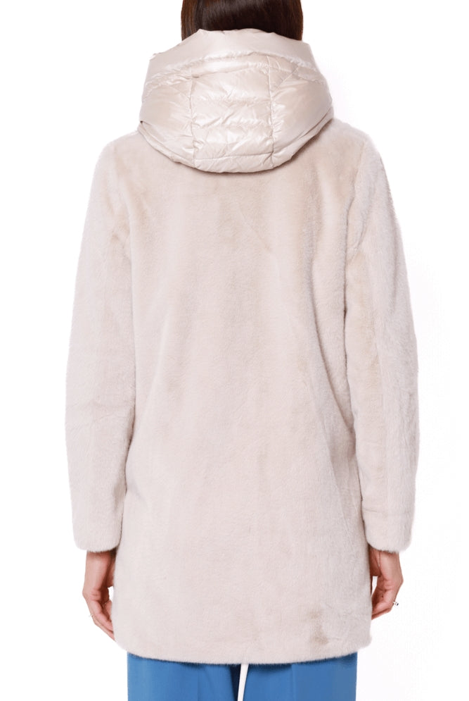 Bomboogie pelliccia ecologica con cappuccio burro