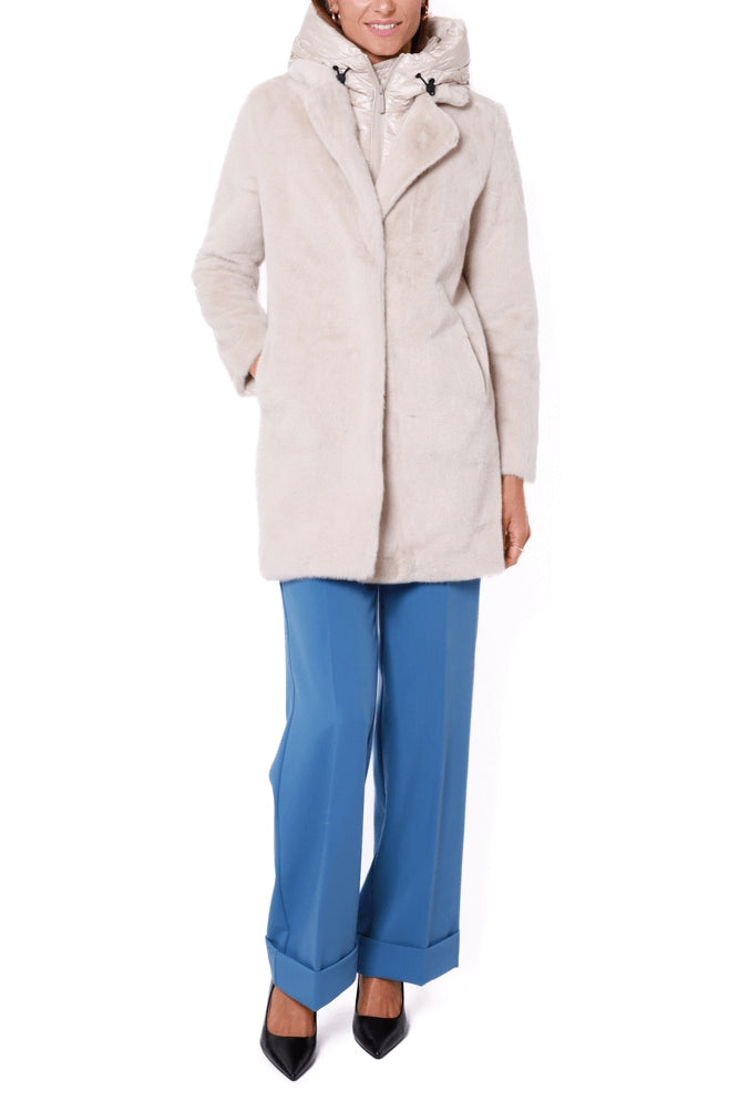 Bomboogie pelliccia ecologica con cappuccio burro