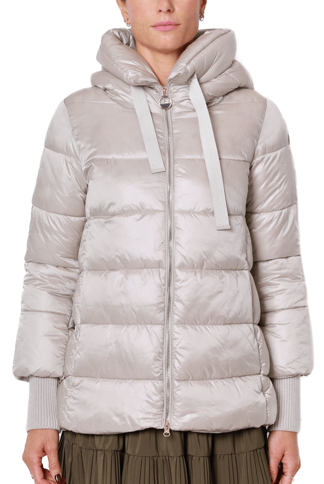 Censured piumino con cappuccio in nylon lucido burro