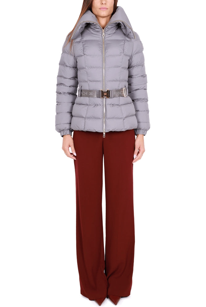 Elisabetta Franchi piumino corto con collo avvolgente grigio