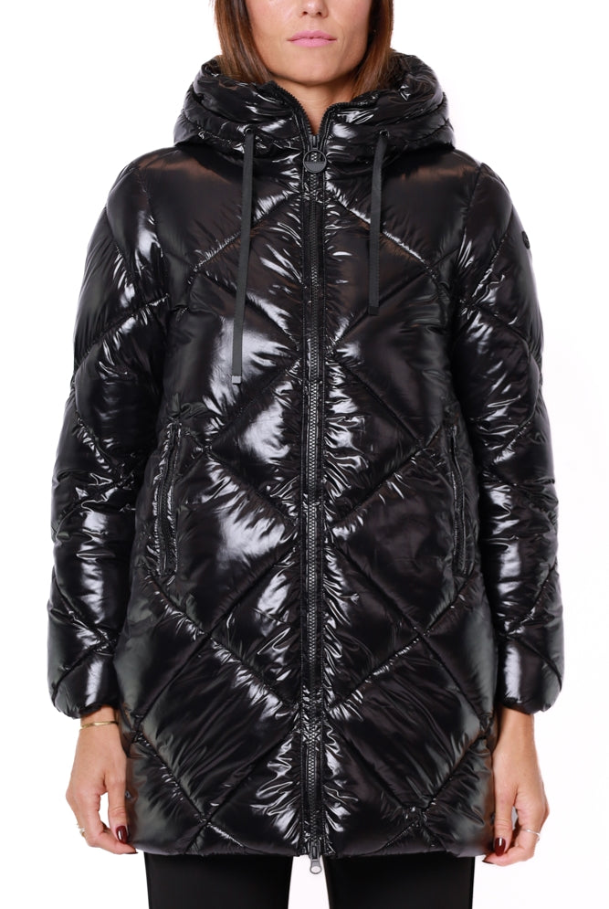 Censured piumino donna con cappuccio nero