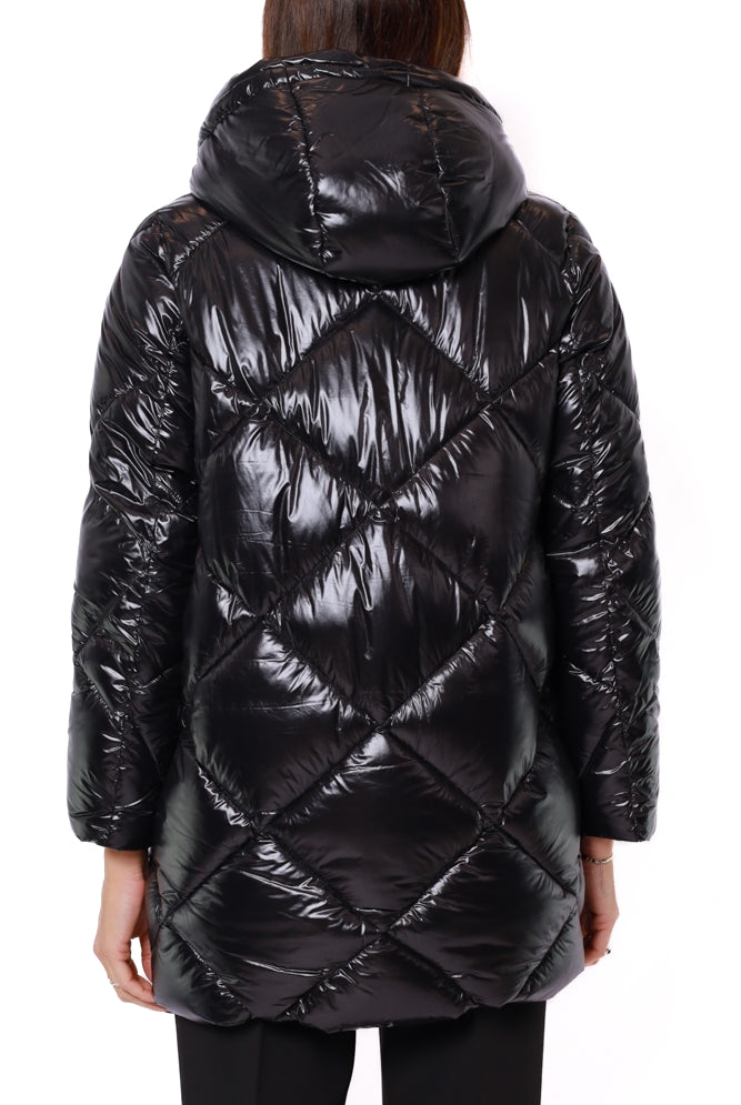 Censured piumino donna con cappuccio nero