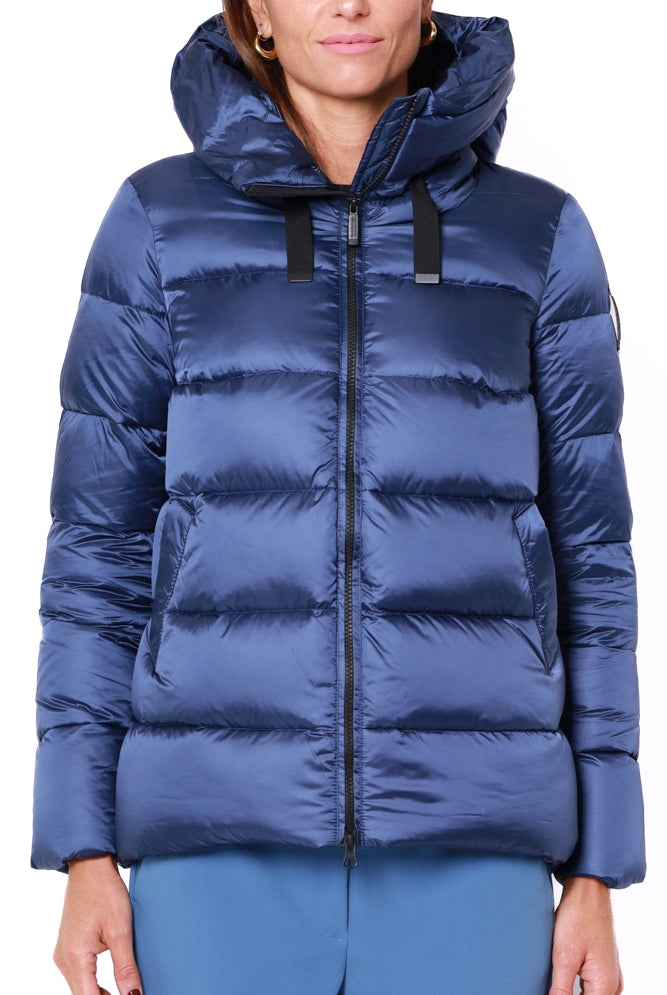 Bomboogie piumino donna corto con cappuccio blu