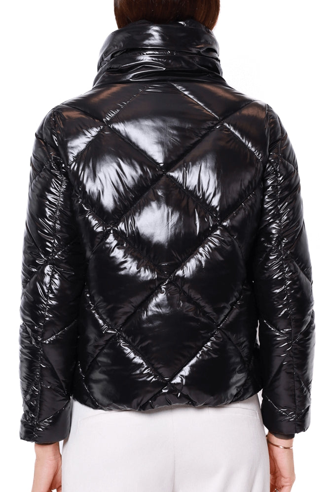 Censured piumino donna corto con collo avvolgente nero