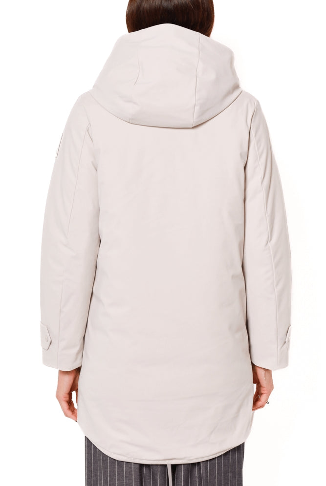 Bomboogie piumino donna lungo con cappuccio burro