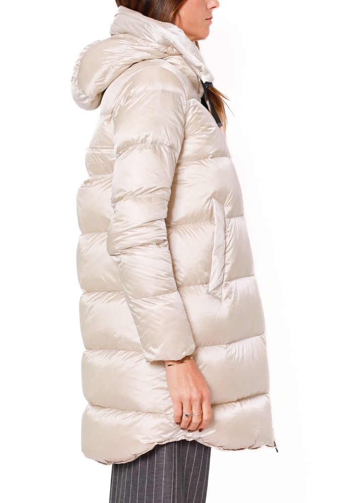 Bomboogie piumino donna lungo con collo avvolgente beige