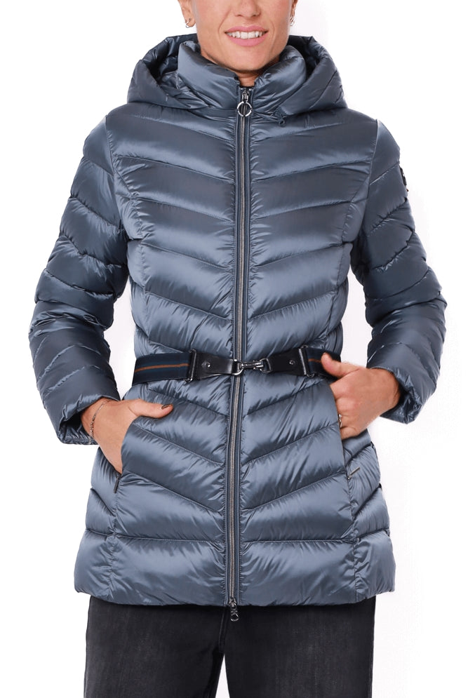 Cape Horn piumino in nylon lucido con cappuccio blu