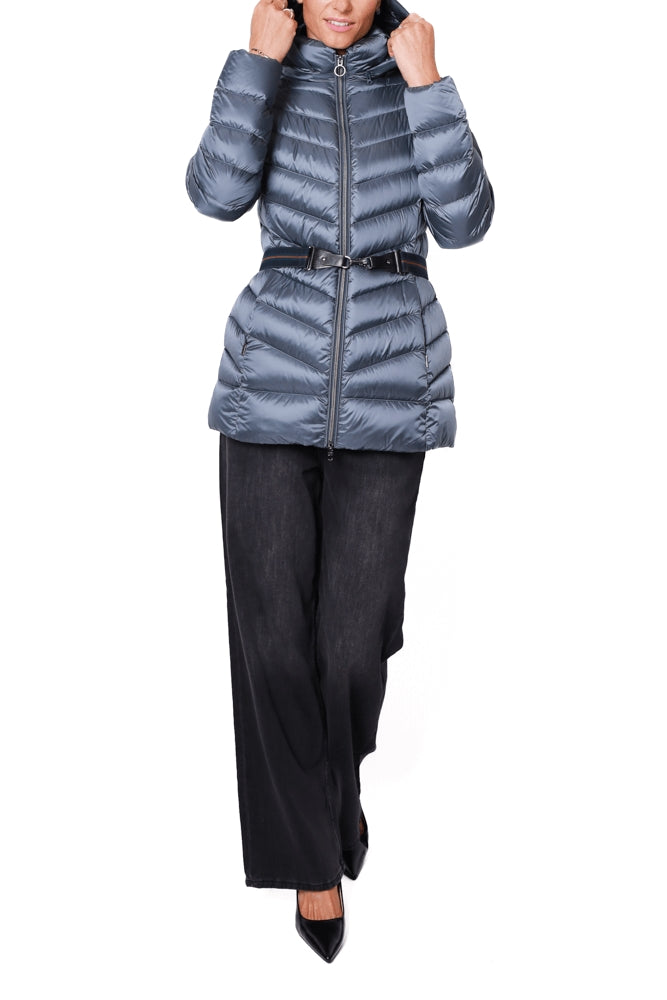 Cape Horn piumino in nylon lucido con cappuccio blu