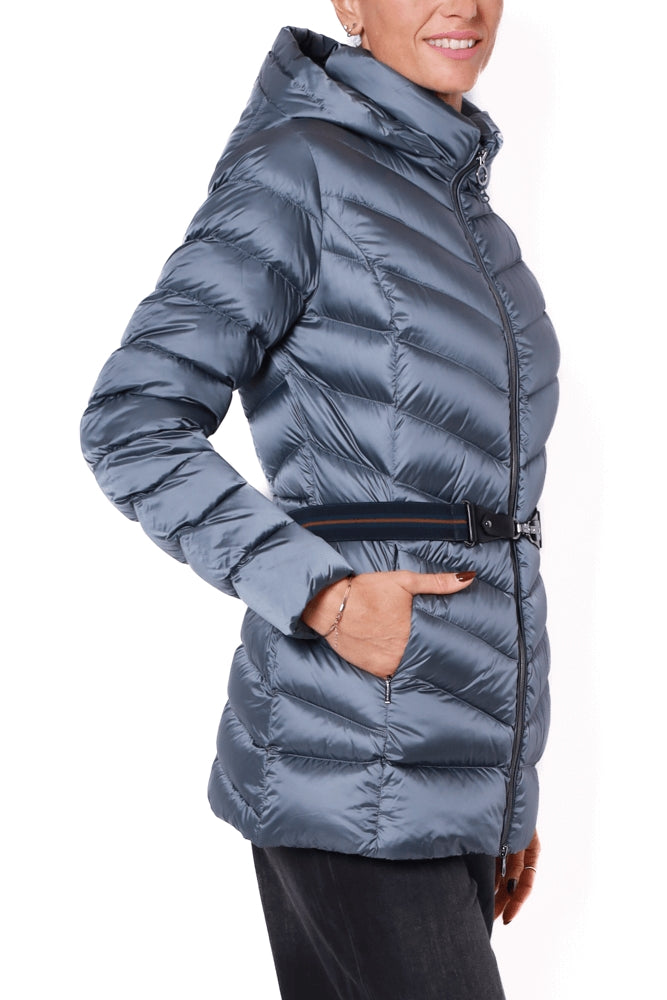 Cape Horn piumino in nylon lucido con cappuccio blu