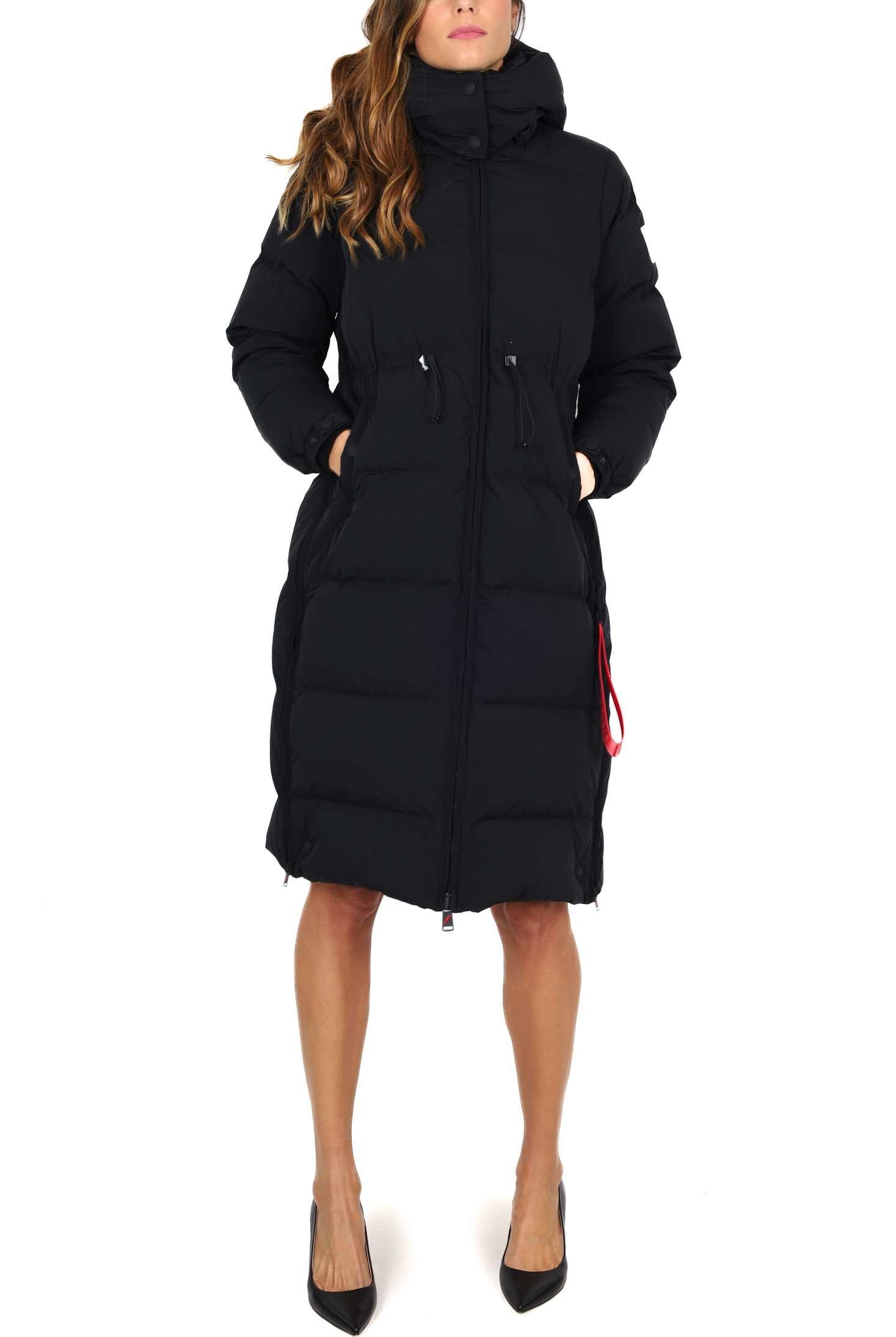 After Label piumino lungo con cappuccio e coulisse nero