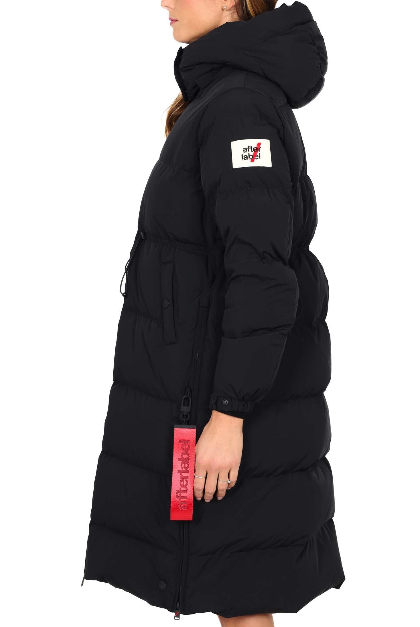 After Label piumino lungo con cappuccio e coulisse nero