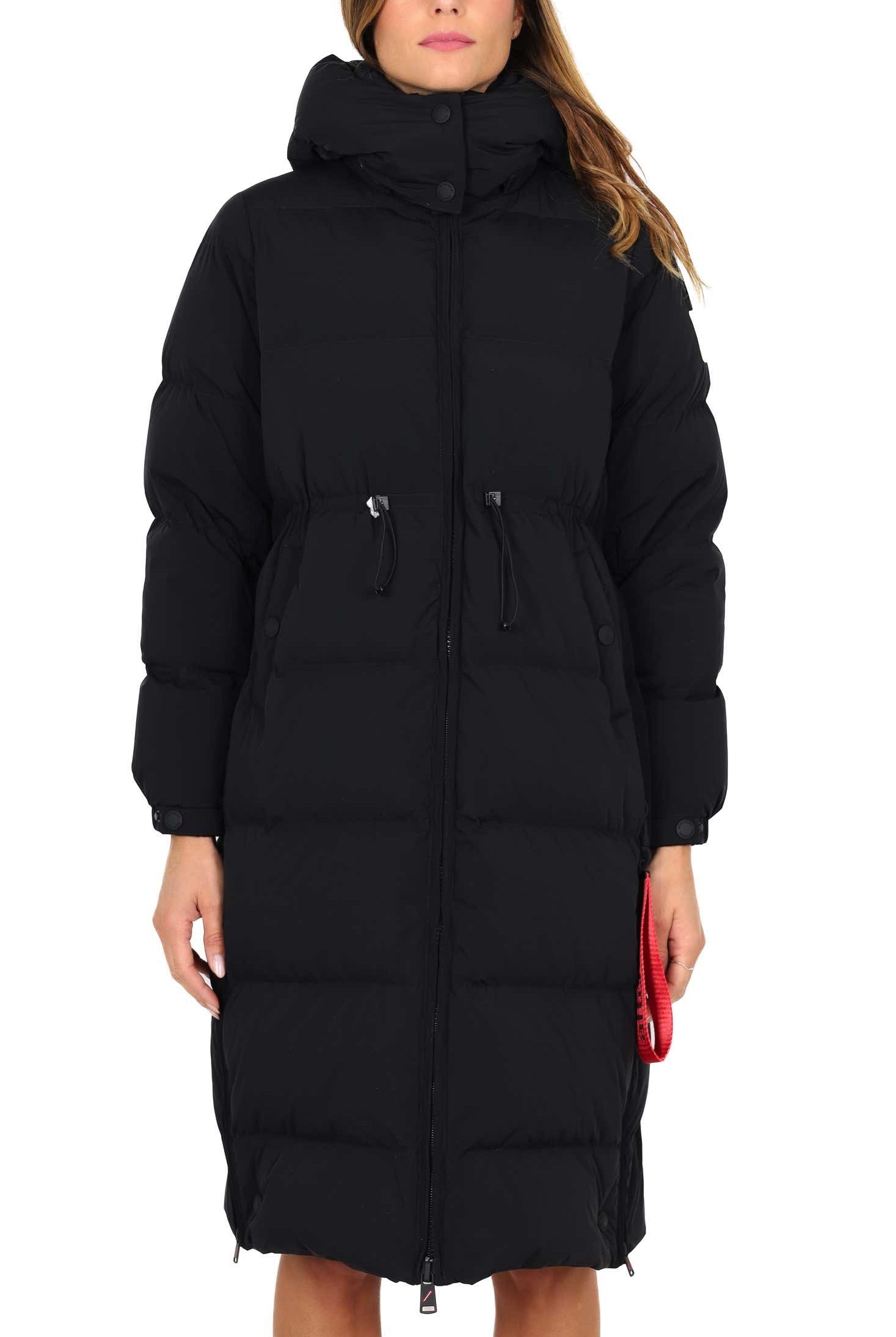 After Label piumino lungo con cappuccio e coulisse nero