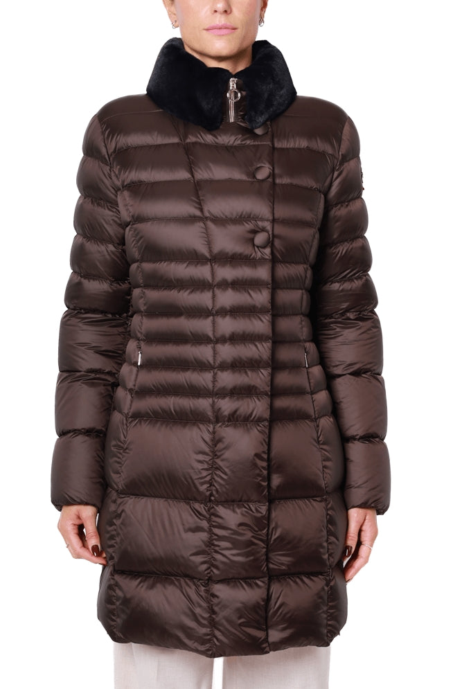 Cape Horn piumino lungo con inserto di pelliccia ecologica marrone