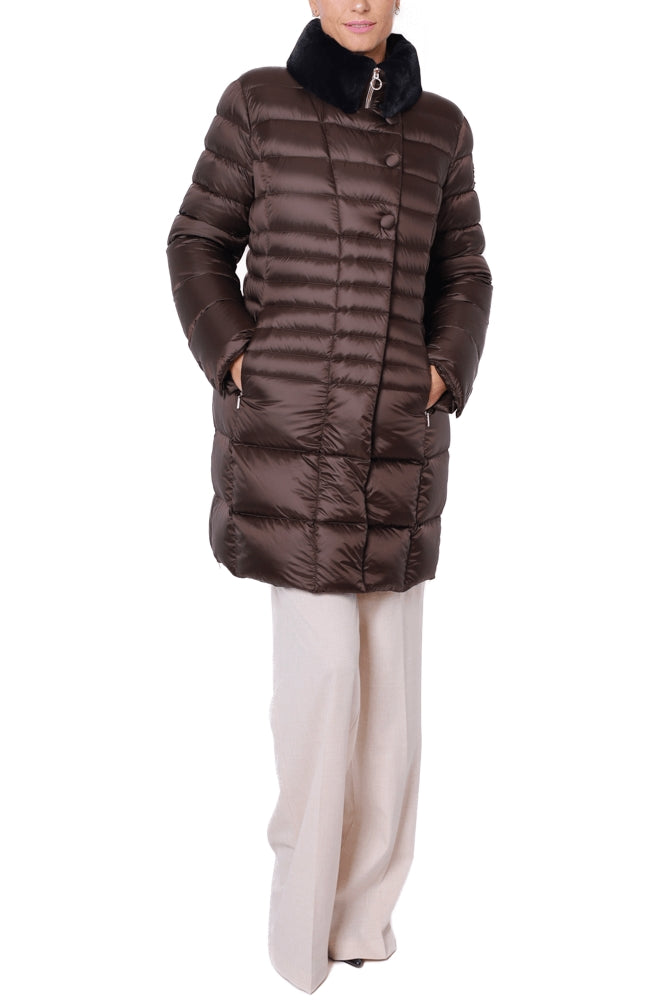 Cape Horn piumino lungo con inserto di pelliccia ecologica marrone