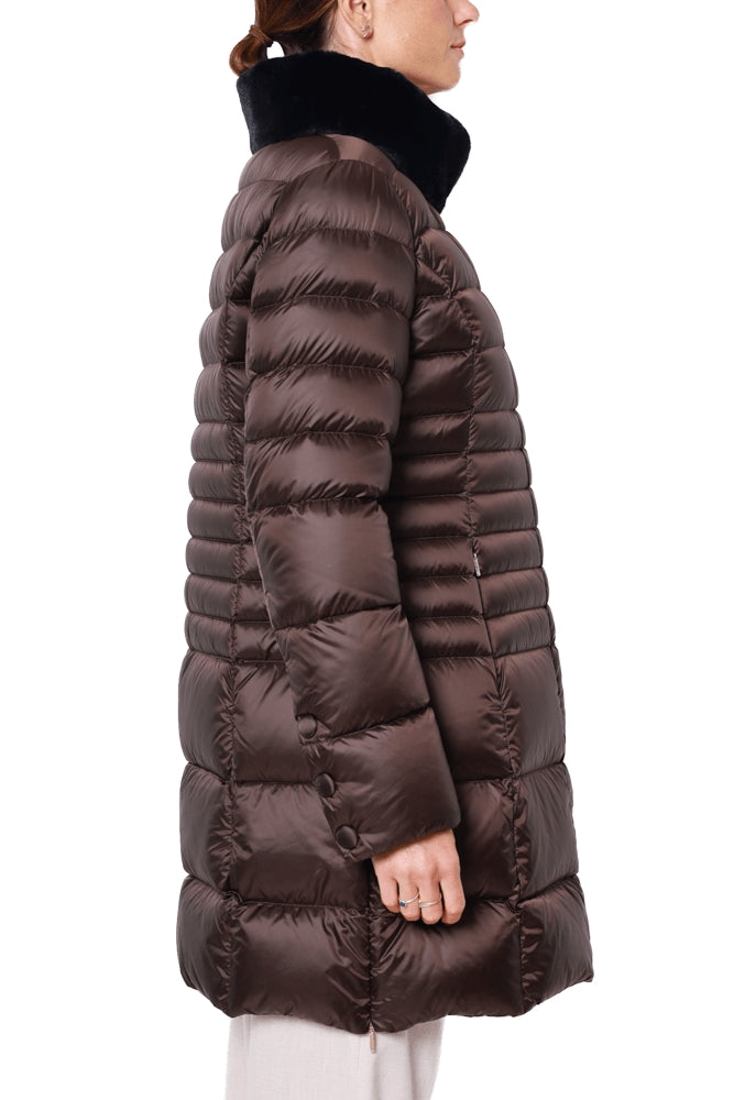 Cape Horn piumino lungo con inserto di pelliccia ecologica marrone