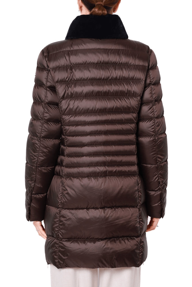 Cape Horn piumino lungo con inserto di pelliccia ecologica marrone