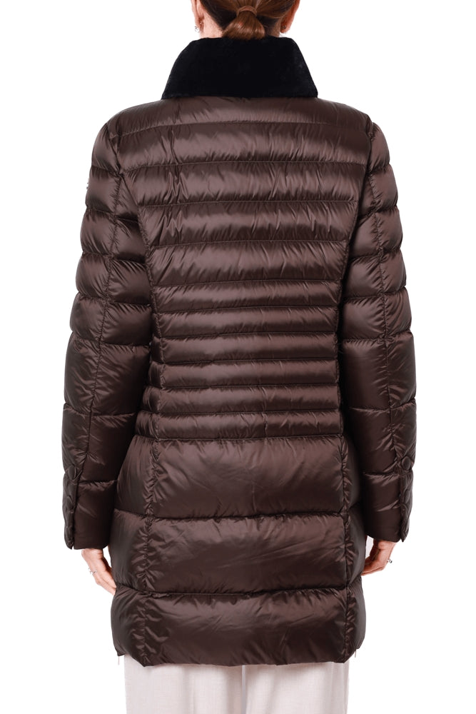 Cape Horn piumino lungo con inserto di pelliccia ecologica marrone