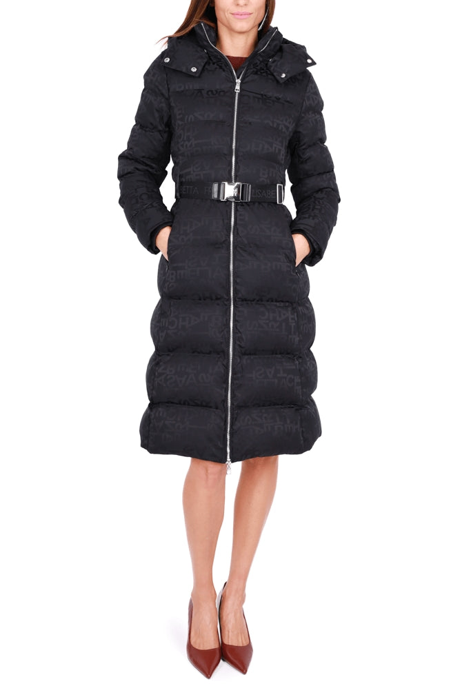Elisabetta Franchi piumino lungo in nylon jacquard nero