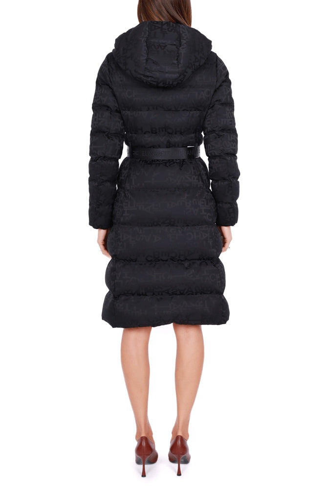 Elisabetta Franchi piumino lungo in nylon jacquard nero