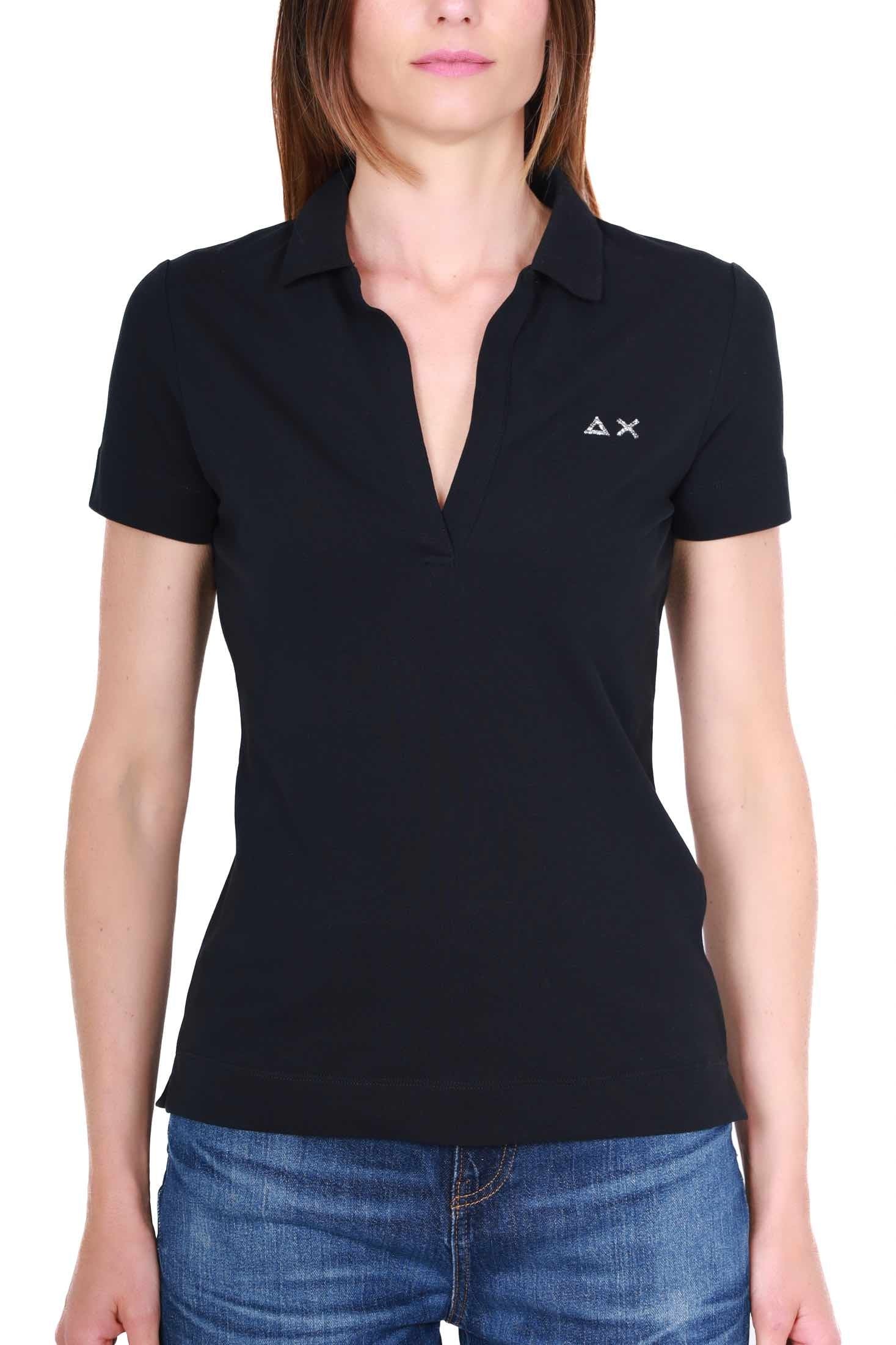Sun68 Uomo polo donna maniche corte in piquet stretch nero