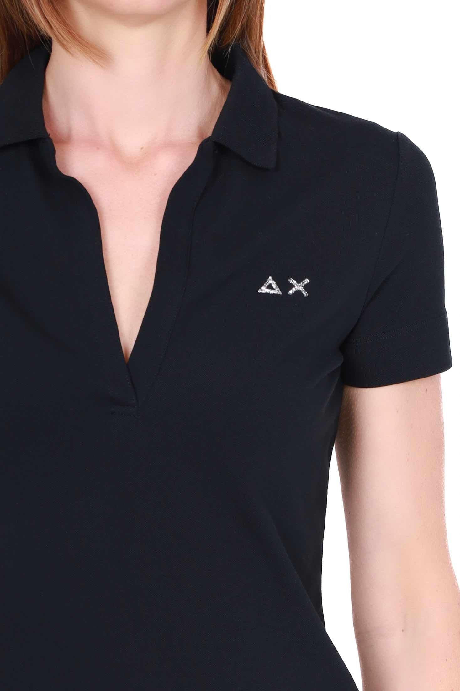 Sun68 Uomo polo donna maniche corte in piquet stretch nero